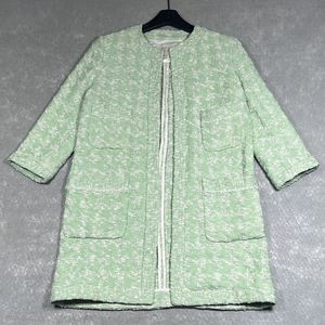 Zara Basic Jacquard Jacket Blazer Coat Women’s XS Mint Green Open Front 3096